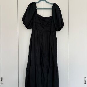 Abercrombie & Fitch Black Poplin Puff Sleeve Midi Dress